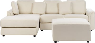 KOHLO - Hoekbank met ottomaan - Lichtbeige - Rechtszijdig - Polyester