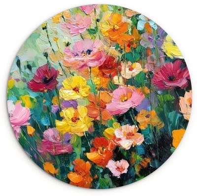 WallCircle® Wandcirkel 120x120 cm - Muurcirkel Bloemen explosie - Heldere kleuren - Vrolijk - Muurdecoratie woonkamer - Wanddecoratie slaapkamer - Kamer decoratie accessoires - Ronde schilderijen XXL