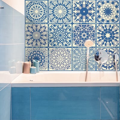 Zelfklevende tegelmuurstickers voor keuken en badkamer - 12 Edoardo Azulejo tegelstickers - 12 stickers 15x15cm