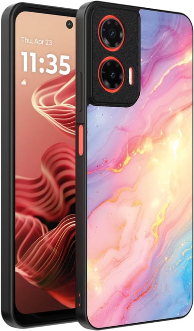 Smartphonica Telefoonhoesje Geschikt voor Motorola Moto G35 met Regenboog Glitter Marmer Opdruk - TPU Backcover Case Rainbow Glitter Marble Design geschikt voor Motorola Moto G35