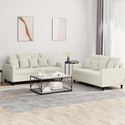 vidaXL - 2-delige - Loungeset - met - kussens - fluweel - crèmekleurig