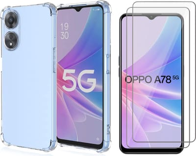 Hoesje geschikt voor Oppo A78 - 2x Screen Protector GlassGuard - Back Cover Case ShockGuard Transparant & Screenprotector
