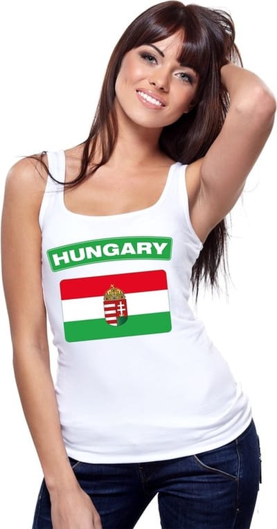Hongarije singlet shirt/ tanktop met Hongaarse vlag wit dames S