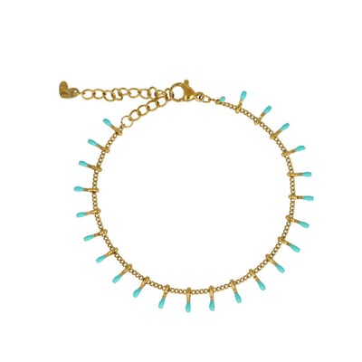 My Bendel - Fijne Bedelarmband met Speelse Staafjes - Goudkleurig & Turquoise - met Luxe Cadeauverpakking | Sieraden Voor Dames