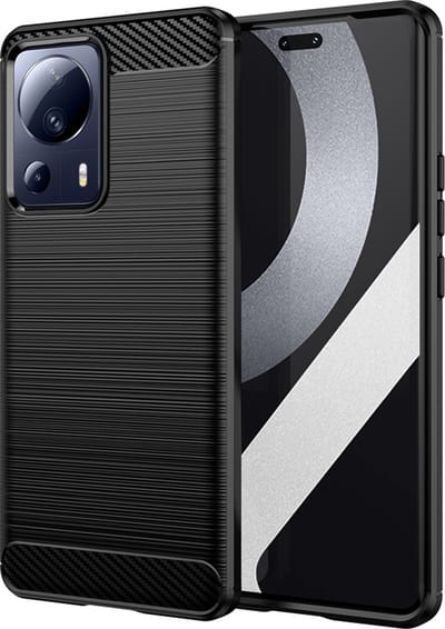 MobyDefend Hoesje - Geschikt voor Xiaomi 13 Lite - TPU Backcover - Geborstelde Metaal & Carbon-Look - Zwart