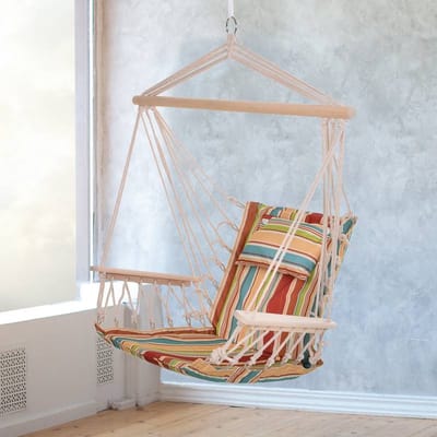 100 x 106 cm Opvouwbare Hangmat Stoel | Boho Hangstoel met 180 G/m² Stof | Inclusief Spreader Bar voor Stabiliteit | Makkelijk Schoon te Maken | voor Campervan, Strand & Tuin (Max. 120 kg)