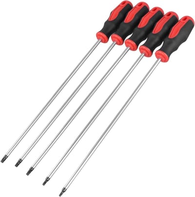Complete Torx Schroevendraaier Set van 5 Stuks, Extra Lange Magnetische Schroevendraaiers T15-T30 voor Auto Reparatie, Machinebouw en Werkplaatsgebruik