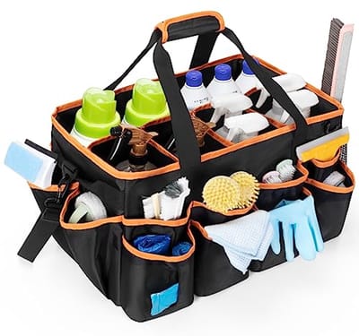 Extra grote draagbare reinigingsbak voor schoonmaakproducten - Organizer tas met handvat en verdeler - Ideaal voor autowas en detailing