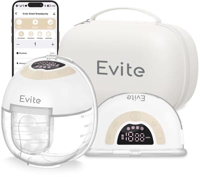 Evite Borstkolf Smart - Elektrische Draadloze Borstkolf - Draagbaar & Handsfree - BPA Vrij - met App - Met Nachtlamp - Incl Opbergtas & Accessoires - Silk Beige