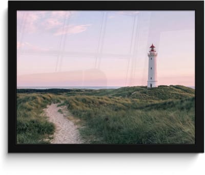Poster in lijst - Fotolijst 40x30 cm - Posters - Vuurtoren - Duinlandschap - Zee - Posterlijst zwart - Decoratie - Wanddecoratie woonkamer - Muurdecoratie slaapkamer