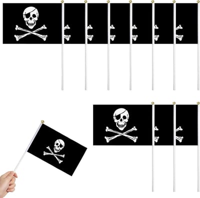 Mini Piratenvlaggen voor Halloween en Feestjes, Handheld Stick Vlaggen met Piratenmotief, Set van 10 voor Kinderverjaardagen en Carnaval