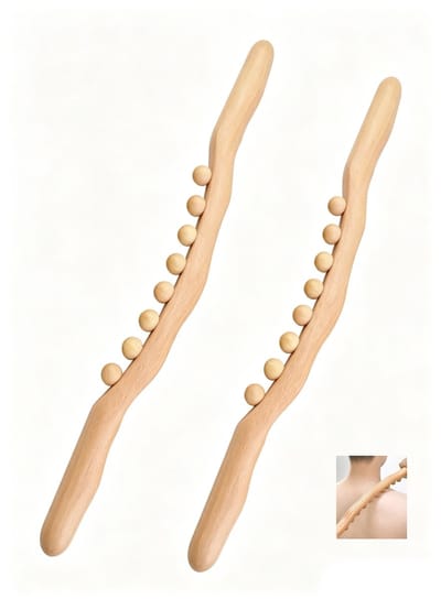 Massagebal – Massagetool – Houten massagestick – 8 massageballen – Gua Sha massagetool – Gua Sha massagestick – 52CM - houtkleur – Twee stuks