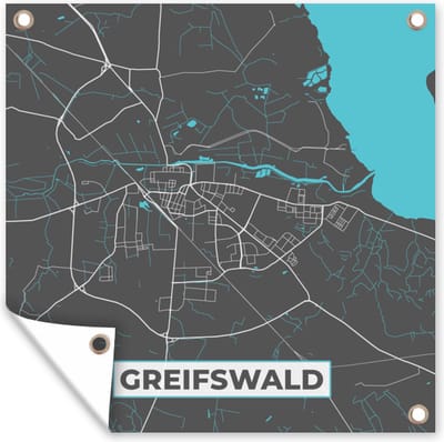 Tuin poster Duitsland – Blauw – Greifswald– Stadskaart – Kaart – Plattegrond - 200x200 cm - Tuindoek