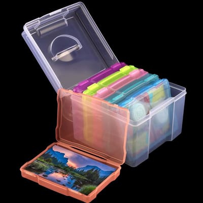 Multicolored Foto-opbergdozen 8.3 x 8.3 x 6.3 IN, Plastic Fotohoezen met 6 Binnenhoezen voor Foto's, Brieven en Sieraden Organizer