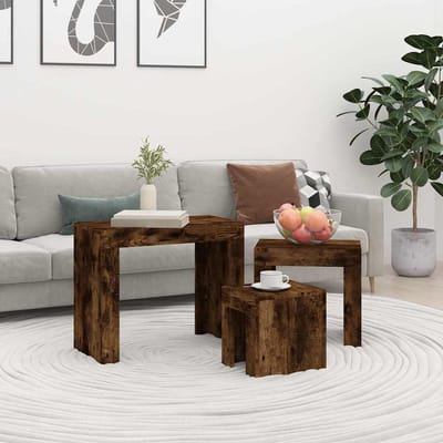vidaXL - 3-delige - Tafeltjesset - bewerkt - hout - gerookt - eikenkleurig