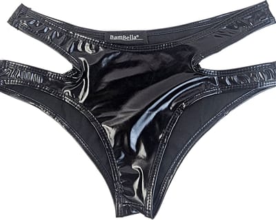 BamBella® Erotische onderbroek - Maat S M L - Wetlook slip Dames - Zwart Glans Lame metallic ondergoed Sexy BDSM kleding