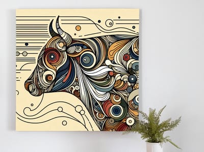 Line art vee schilderij | Creativiteit onthuld: abstract lijnenspel van dieren in harmonie | Kunst - 60x60 centimeter op Canvas | Foto op Canvas