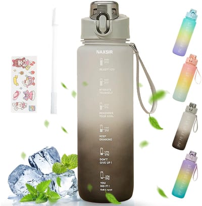 NAXSIR 1000ML Sport Drinkfles - Auslaufvrij - Met Strohhalm - Met Tijdstempel