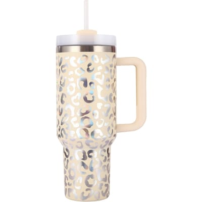 Watersticker Luipaardprint Thermosbeker met Handvat Roestvrij Stalen Auto Beker Grote Dop Beker Duurzaam Duurzaam Nuttig Nuttig Veilig 40oz
