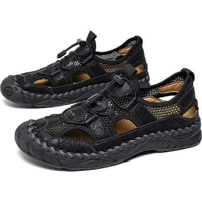 Bruine Heren Leren Sandalen Gesloten Teen Visserssandaal Comfortabel Wandelen Zomer Strand Schoenen voor Heren Grote Maat 48 38 black