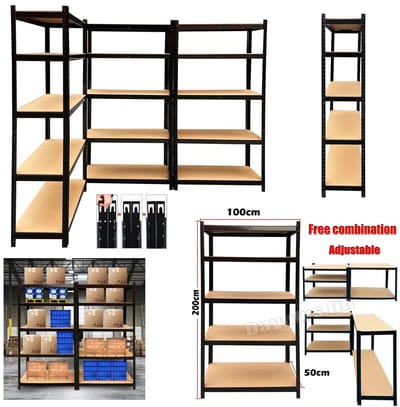 Turold Stellingkast - Opbergrek - Stelling - Opbergsysteem - Metalen Opslagrek 5-laags, Garage/Magazijn/Schuur Zwart 200x100x50cm