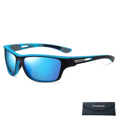 Travelhawk Zonnebril - Gepolariseerde Sportbril met UV400 Bescherming – Heren & Dames – Fietsen, Wandelen, Werk, Zwemmen & Wintersport – Fietsbril, Wielrennen & Sport – Blauw
