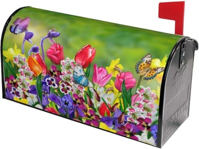 Vlinder en Bloem Brievenbushoes voor Tuin Decoratie - Magnetisch, Standaard Formaat 21" x 18"
