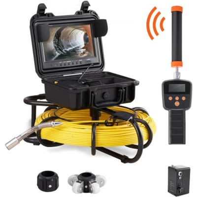 VEVOR rioolcamera met 512 Hz tracking, 91,5 m bereik, 23 cm pijpinspectiecamera met DVR-functie, IP68-classificatie, 12 verstelbare LED's, een 16 GB SD-kaart voor rioolleidingen, huis, riolering en afvoerbuizen.