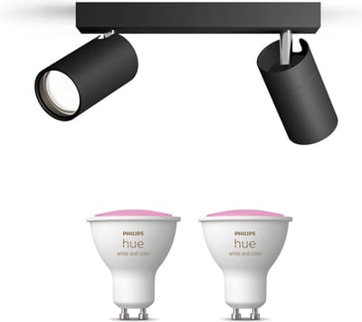 Philips Hue Idris Opbouwspot voor Badkamer (Zwart) - Badkamerlamp - Wit en Gekleurd Licht - Plafondspot met 2 Lichtpunten - GU10 - Hue White and Color Ambiance