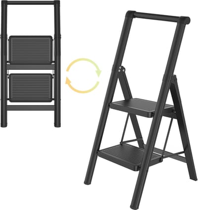 Metalen Opvouwbare Trap - 2 Treden - Antislip Traptreden - Opvouwbaar - Huisladder - Belastbaar Tot 250 Kg - Opstaphulp - Met Handgreep - Voor Magazijn, Tuin En Huis - NAIZY