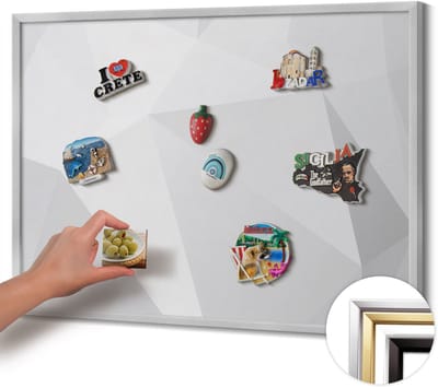 Wallfluent - Grijs Magnetisch Bord met Kleurvariaties - 80 cm x 60 cm - Magneetbord met Zilveren Frame - 3D geometrische achtergrond - Magnetisch Bord Rechthoekig - Magneetbord met Effen Frame - Magnetisch Bord voor aan de Wand