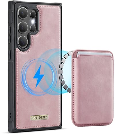Solidenz Luxe Wallet geschikt voor Samsung Galaxy S24 Ultra hoesje - Magnetische Pasjeshouder - Geschikt voor MagSafe - Schokbestendig - Roze