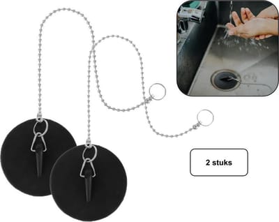 2x PD® - Gootsteenstopper - Diameter 44mm - met RVS ketting - Afvoerstop - plugstop - Gootsteendop - Gootsteenplug - Keukengootsteen Badkamergootsteen stopper - RVS ketting van 30 cm