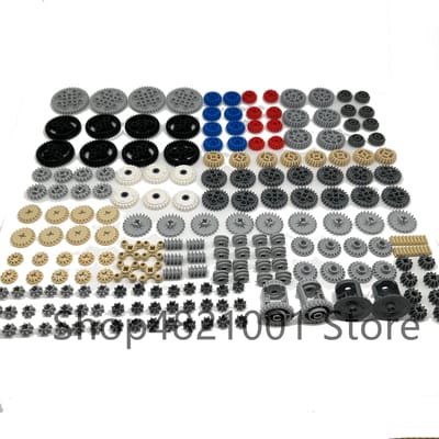 198PCS Set DIY Technische Onderdelen Tandwiel Dikke Bouwstenen Blokken Accessoireset Mechanische Bulk High-Tech Speelgoed gray