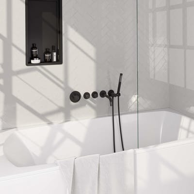 Brauer Black Edition Thermostatische Inbouw Badkraan Uitloop - Staaf - Doucheslang - Wandaansluitbocht - Handdouche - Mat Zwart