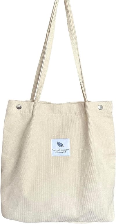 Duurzame Corduroy Schoudertas voor Vrouwen en Meisjes - Grote Herbruikbare Tote met Binnenzak en Trekkoord voor Winkelen en Dagelijks Gebruik