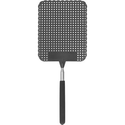 Tapette à mouches rétractable en plastique Raquette à moustiques avec tige en acier inoxydable pour maison bureau Noir noir