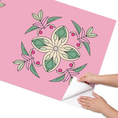 Coloray Meubel Wrap Folie - Roze Meubelfolie - 75x150 cm - Meubel Wrap Folie Pastelkleurige tegels - Plakfolie Meubels - Boho Meubelfolie - Decoratiefolie Zelfklevend - Slaapkamer decoratie - Bloemen en planten