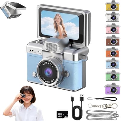 Camera – Digitale camera – Mini-camera – 1080P – 32GB – Zakformaat – Geschikt voor kinderen & volwassenen, verzamelobject & cadeau voor op reis – Blauw