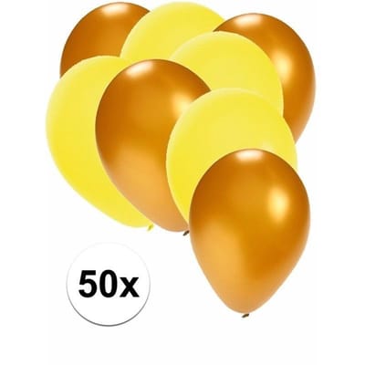 50x ballonnen goud en geel - knoopballonnen