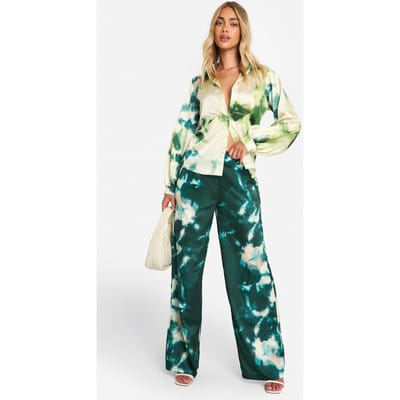 boohoo Dames Grootschalige tonale tie dye wijde broek | Groente | Maat: 34