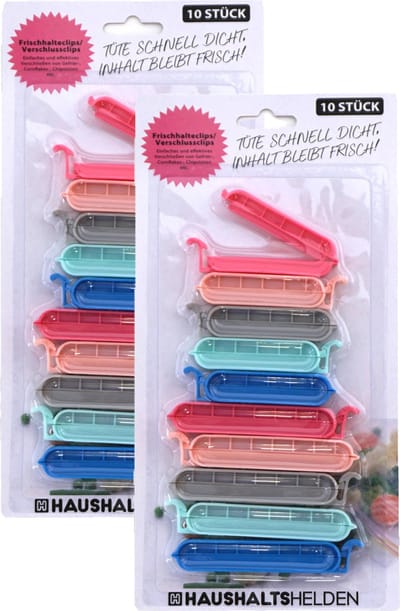 Haushaltshelden Vershoudclips - 20x - kleurenmix - kunststof - 6 en 8 cm - voedsel vershoudklemmen