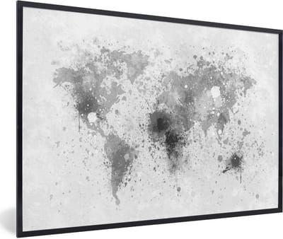 Poster in lijst - Fotolijst 90x60 cm - Posters - Wereldkaart - Abstract - Verf - Kinderen - Jongens - Meisjes - Posterlijst zwart - Decoratie - Wanddecoratie woonkamer - Muurdecoratie slaapkamer