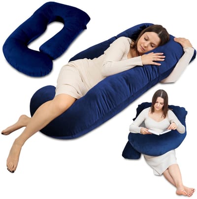 Zwangerschapskussen XXL 180 cm omhullend – body pillow omsluit het hele lichaam voor zwangeren hoes van velours wasbaar – OEKO-TEX gecertificeerd Donkerblauw