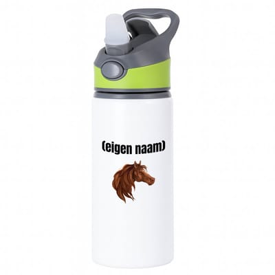 Hacebo® - paardenkop met eigen naam waterfles met rietje groen - Paarden - paarden liefhebbers - iemand die houdt van paarden - verjaardag - cadeau - kado - water fles - 650ML