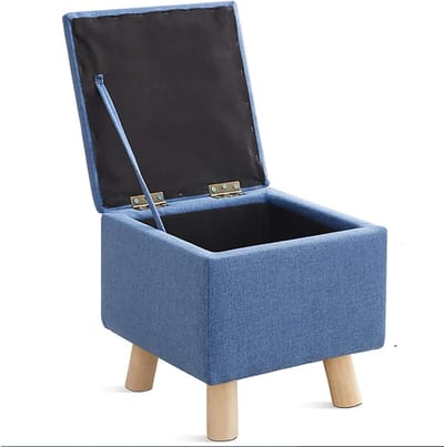 Opvouwbare Poef - Opbergkruk - Voeten Rusten - Stevige Houten Poten - 33x33x33cm - Blauw
