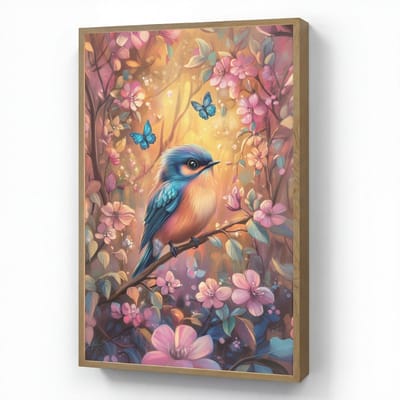 Nachtlampje 60x90 cm - Kinder lamp - IJsvogel - Sprookjesbos - Roze - Bloemen - Tafellamp kinderkamer draadloos - Slaapkamer lampje - Bedlamp kinderen - Kinderlampje - Wandlamp babykamer - Nachtlampjes