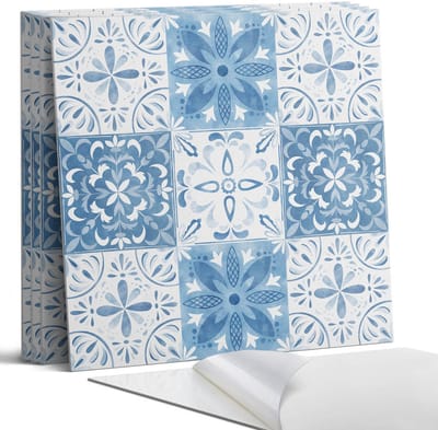 Coloray Wandpanelen Zelfklevend - Bloemenpatroon in tegels Zelfklevende Wandpanelen - 50 cm x 50 cm - Blauw Wandpaneel PVC - 5 stuks - Texturen Wandpanelen Zelfklevend - Keuken Wandpanelen - Wandpanelen Badkamer