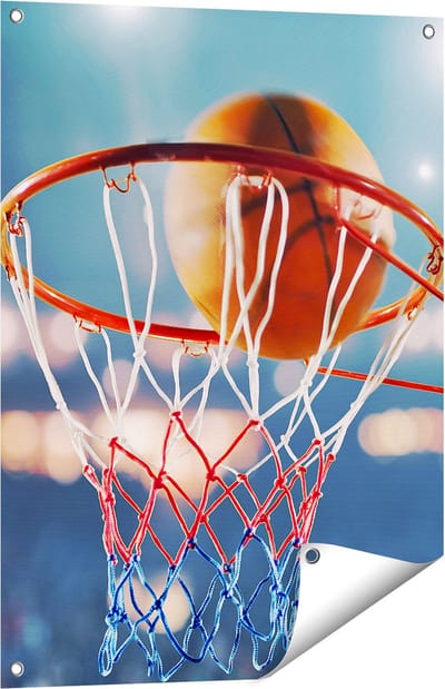 Gards Tuinposter Basketbal in Ring - Hoepel - Bord - 60x80 cm - Tuindoek - Tuindecoratie - Wanddecoratie buiten - Tuinschilderij