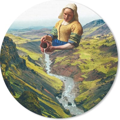 Muismat rond 20x20 cm - Mousepad Melkmeisje - Water - Vermeer - Ronde muismatten